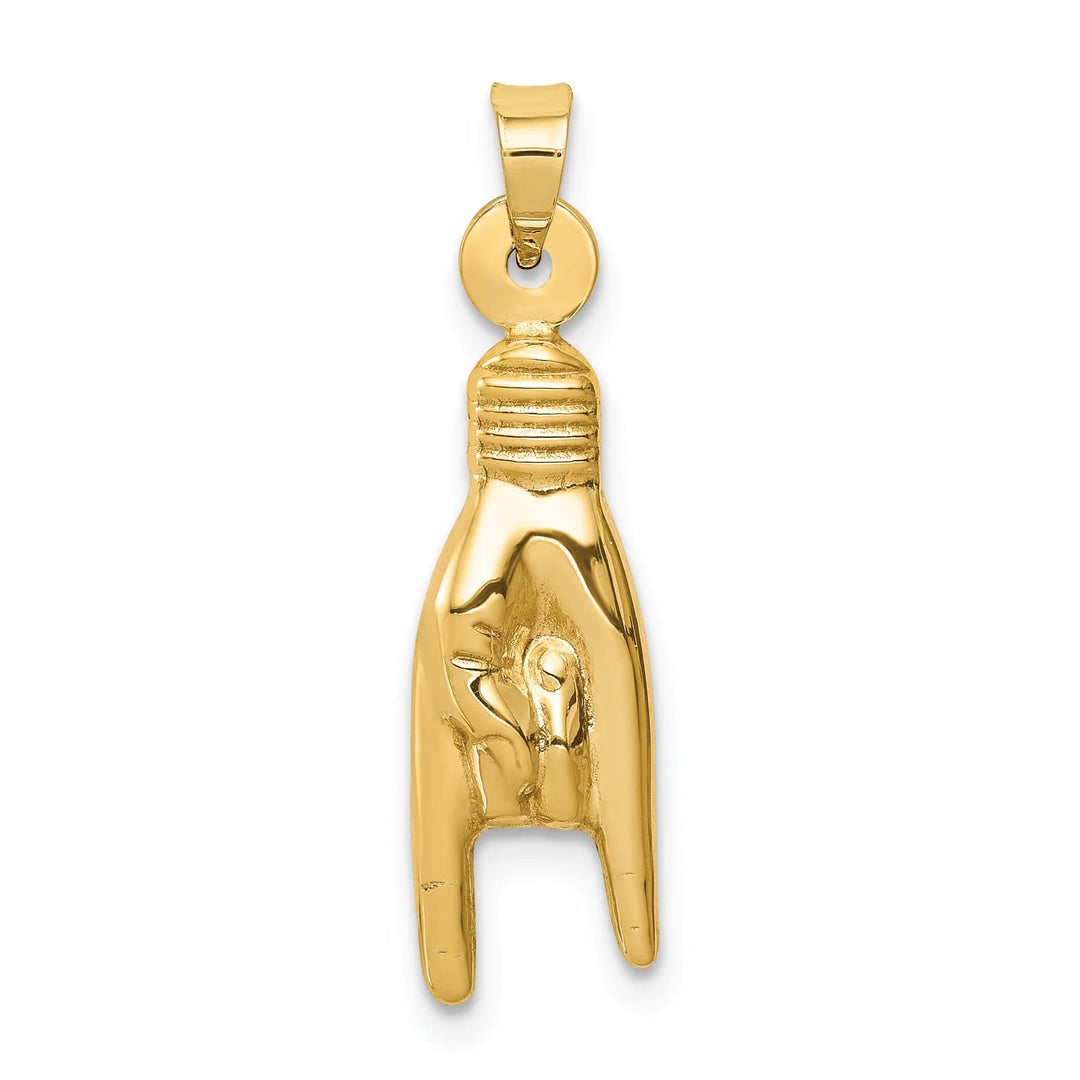 Lovely Rita's Charms & Pendants 14K Yellow Gold 3-D Hollow Rock On Hand Sign Pendant