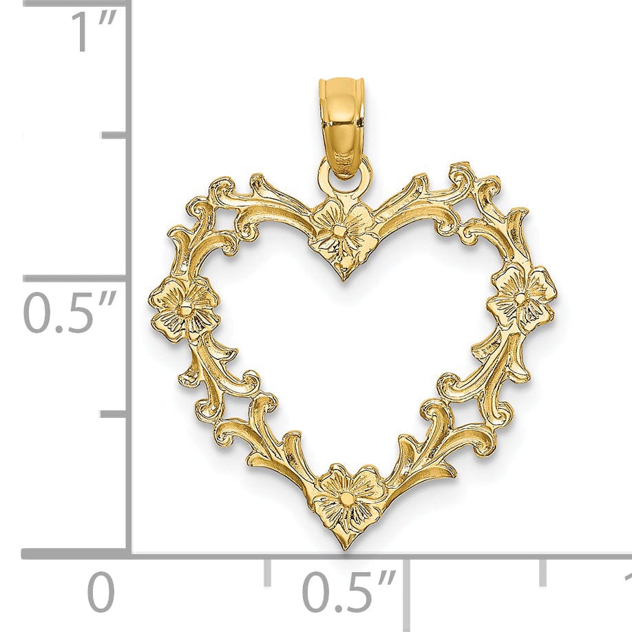 Lovely Rita's Charms & Pendants 14k Yellow Gold Cut-Out Floral Design Heart Pendant