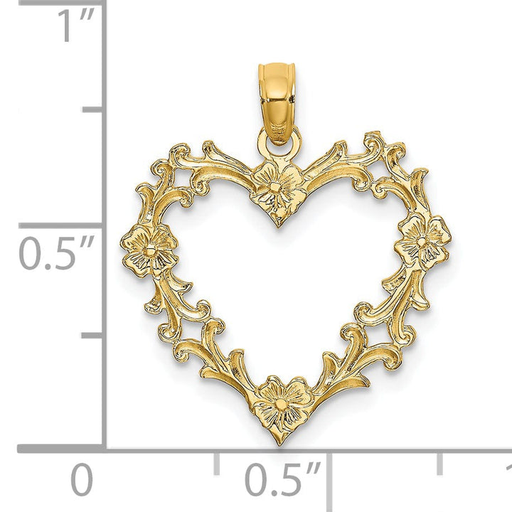 Lovely Rita's Charms & Pendants 14k Yellow Gold Cut-Out Floral Design Heart Pendant