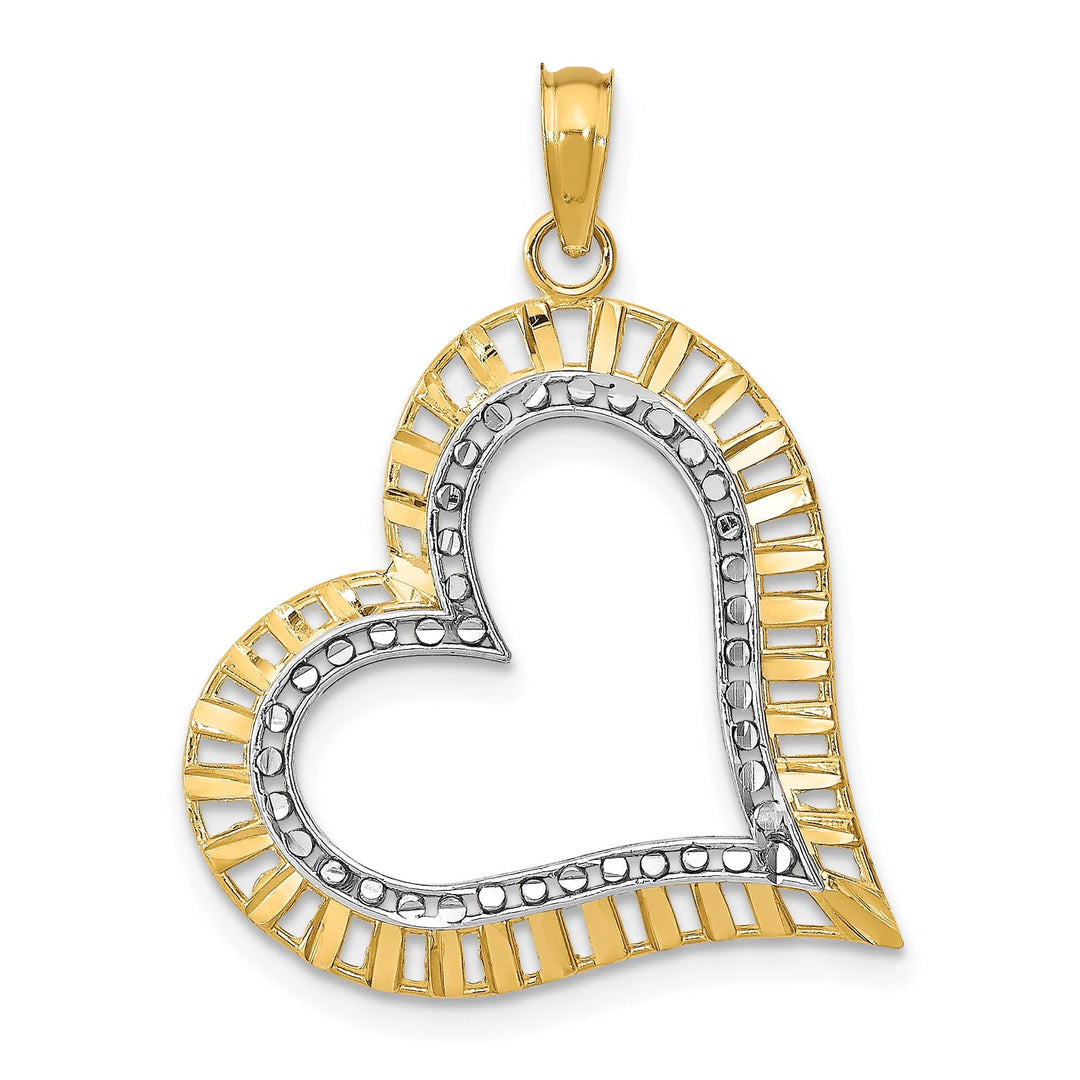 Lovely Rita's Charms & Pendants 14k Yellow Gold Rhodium D.C Large Tilted Heart Pendant
