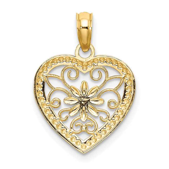 Lovely Rita's Charms & Pendants 14k Yellow Gold Rhodium Textured Heart Flower Filigree Pendant