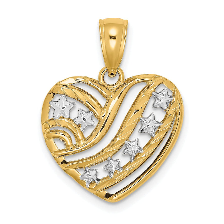 Lovely Rita's Charms & Pendants 14k Yellow Gold White Rhodium Stars and Stripes Heart Pendant
