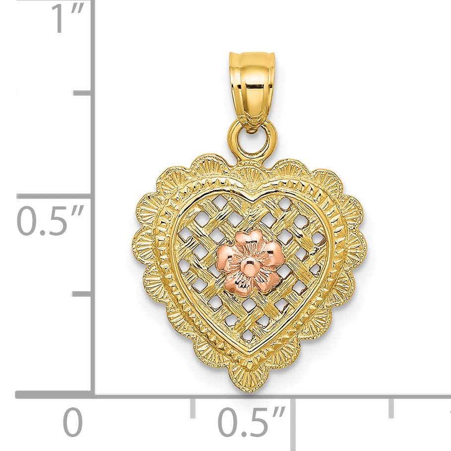 Lovely Rita's Charms & Pendants 14k Yellow Rose Gold Flower In Heart Basket Design Pendant