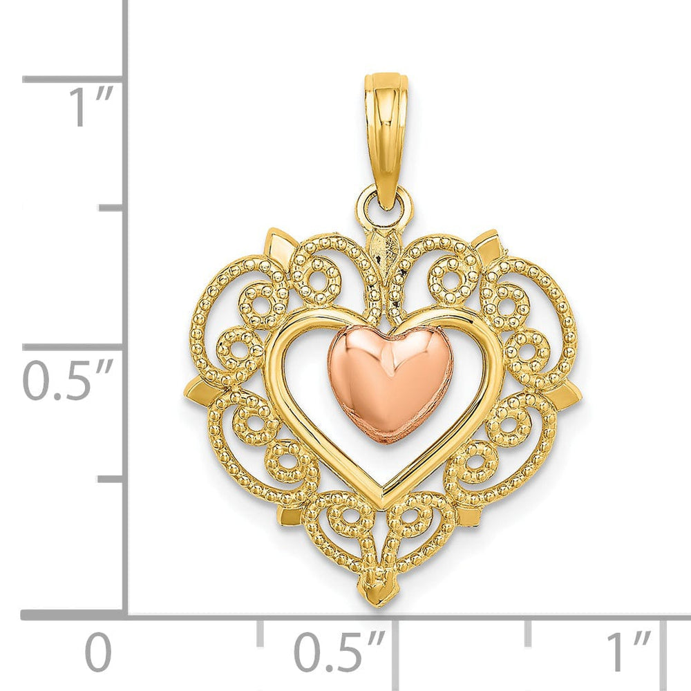 Lovely Rita's Charms & Pendants 14k Yellow Rose Gold Heart Lace Trim Pendant