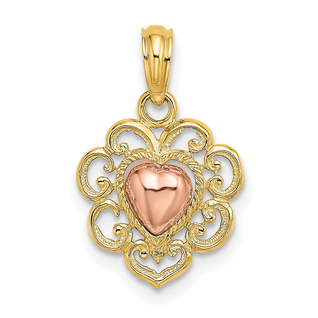 Lovely Rita's Charms & Pendants 14k Yellow Rose Gold Polished Textured Finish Heart Pendant