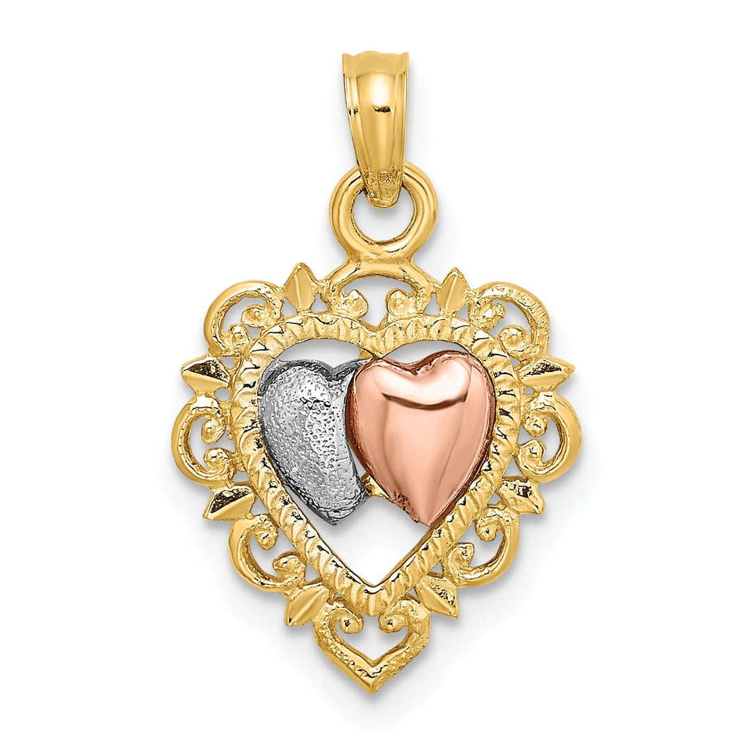 Lovely Rita's Charms & Pendants 14k Yellow Rose Gold Rhodium Textured Hearts Pendant