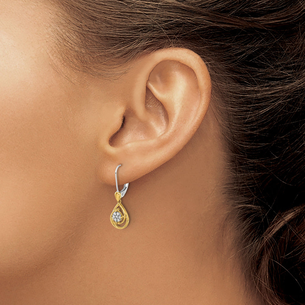 Lovely Rita's Earrings 14k Two-tone 1/15 CT Diamond Teardrop Dangle Leverback Earrings