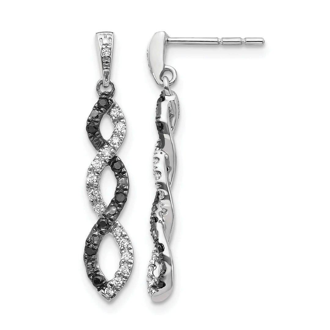 Lovely Rita's Earrings 14k White Gold 1/3 CT Black White Diamond Twisted Dangle Post Earrings