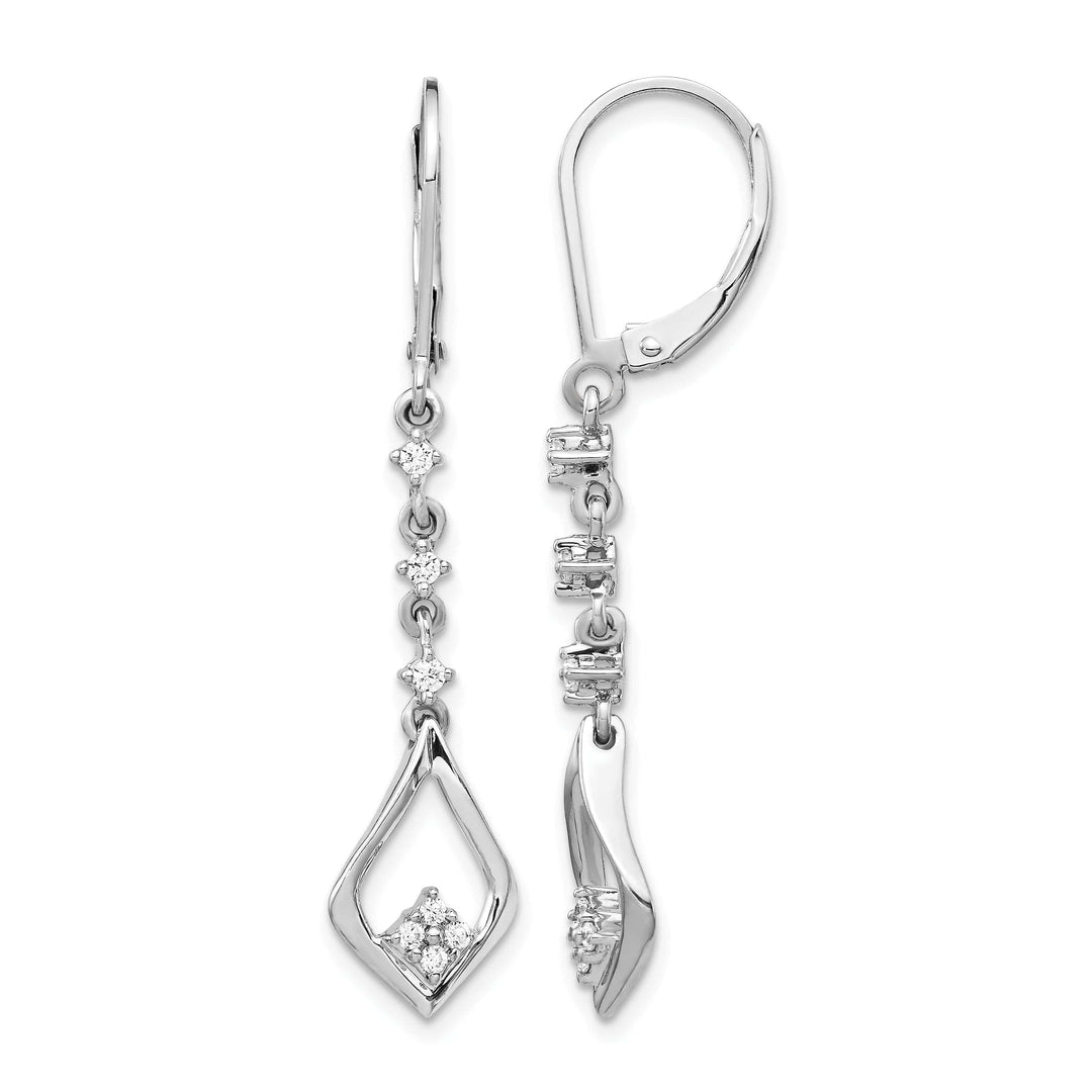 Lovely Rita's Earrings 14k White Gold 1/5 CT Diamond Long Dangle Leverback Earrings