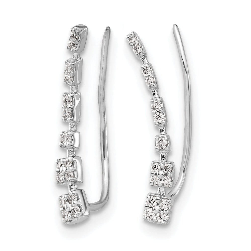 Lovely Rita's Earrings 14k White Gold 1/6 CT Diamond Graduated Design Ear Climber Earrings