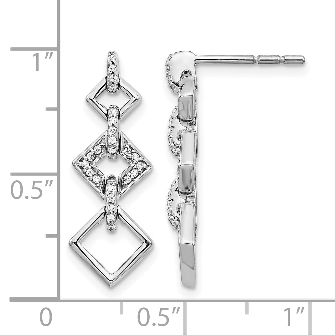Lovely Rita's Earrings 14k White Gold 1/8 CT Diamond Squares Dangle Post Earrings