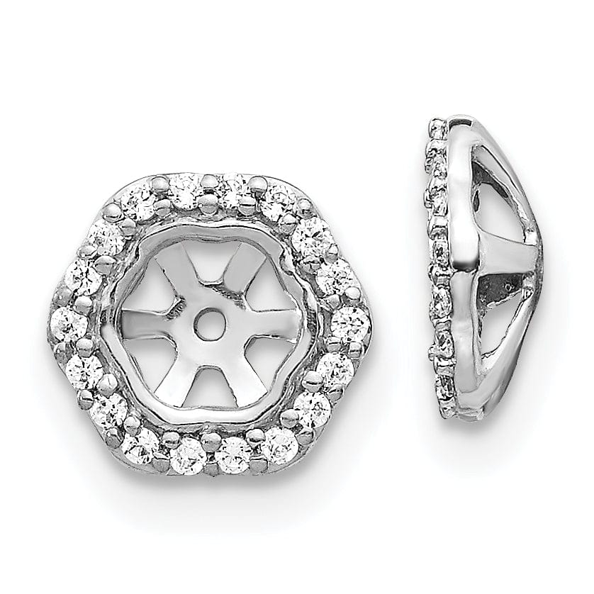 Lovely Rita's Earrings 14k White Gold Hexagon Design 1/6 CT Diamond Earring Jackets