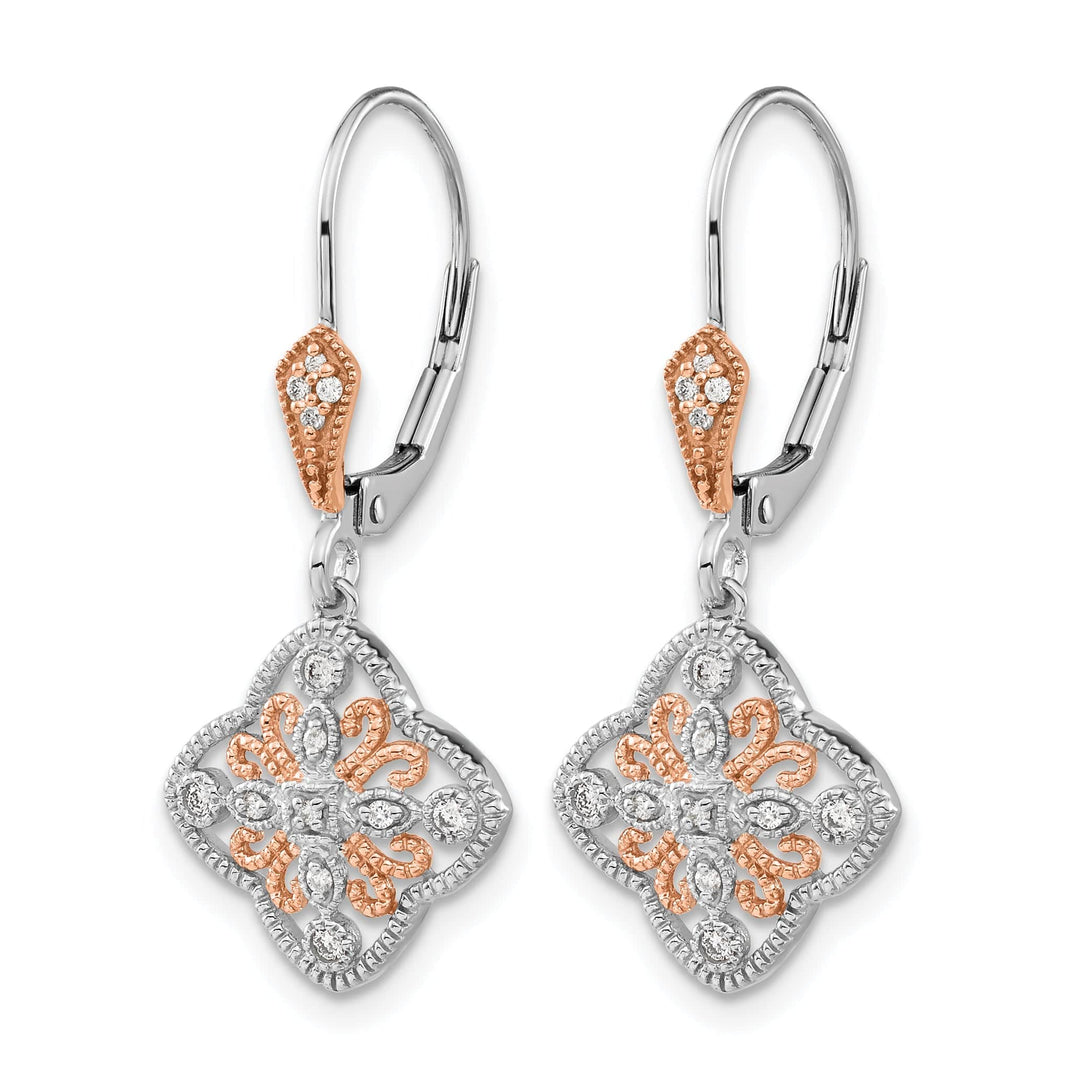 Lovely Rita's Earrings 14k White Gold, Rose Rhodium 1/8 CT Diamond Leverback Earrings