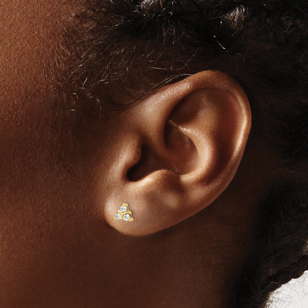 Lovely Rita's Earrings 14k Yellow Gold 1/4 CT Diamond 3-Stone Triangle Design Post Earrings