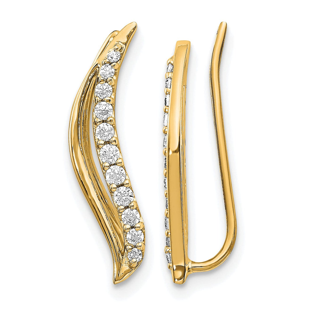 Lovely Rita's Earrings 14k Yellow Gold 1/4 CT Diamond Wave Design Ear Climber Earrings