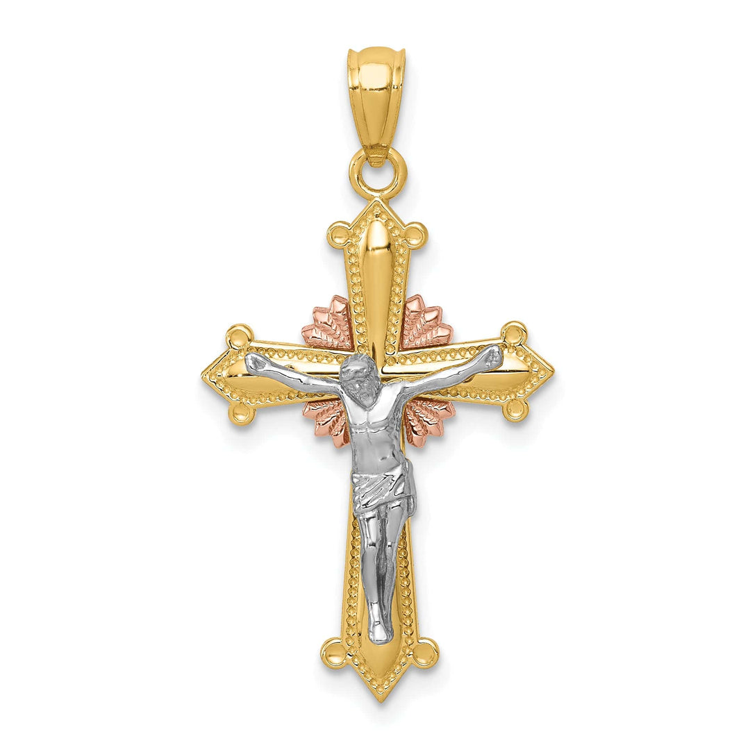 Lovely Rita's Pendants & Charms 14K Tri-Color Gold Timeless Polished Iona Crucifix Cross Pendant