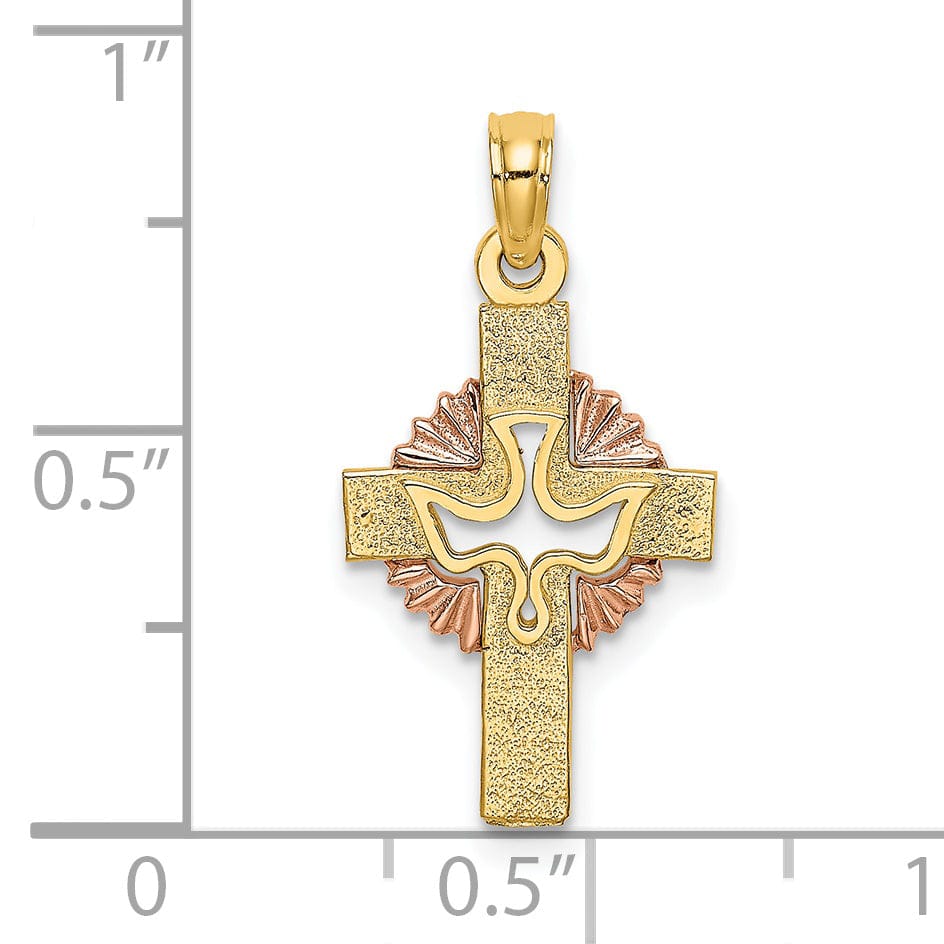 Lovely Rita's Pendants & Charms 14K Two-Tone Gold Elegant Cut-Out Dove Iona Crucifix Cross Pendant