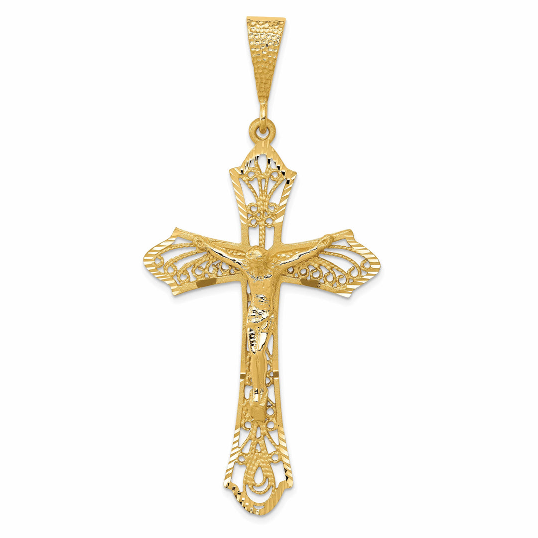 Lovely Rita's Pendants & Charms 14K Yellow Gold Classic Satin Diamond-Cut Iona Crucifix Cross