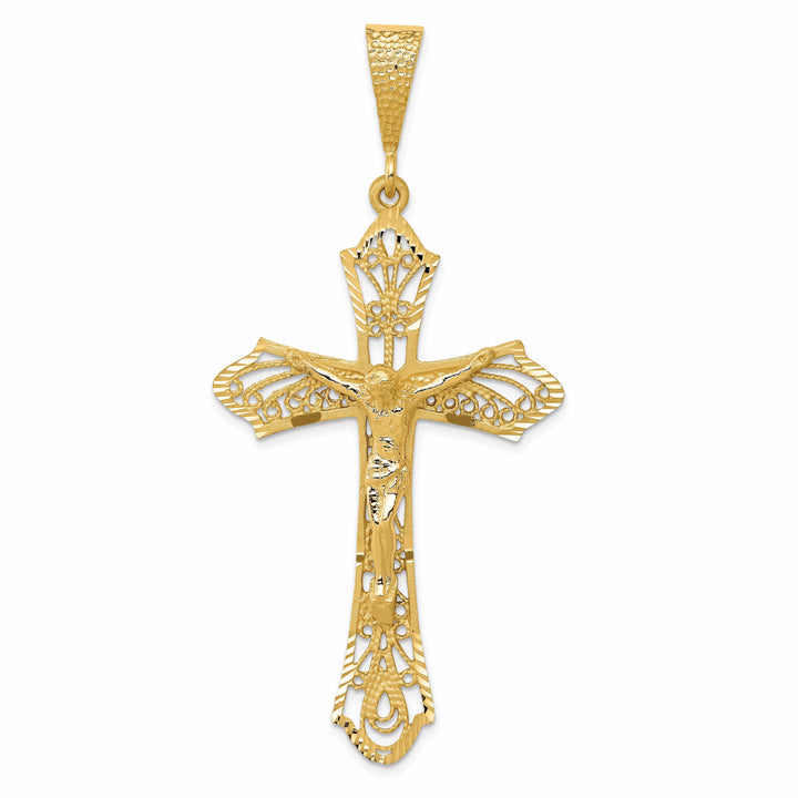 Lovely Rita's Pendants & Charms 14K Yellow Gold Classic Satin Diamond-Cut Iona Crucifix Cross