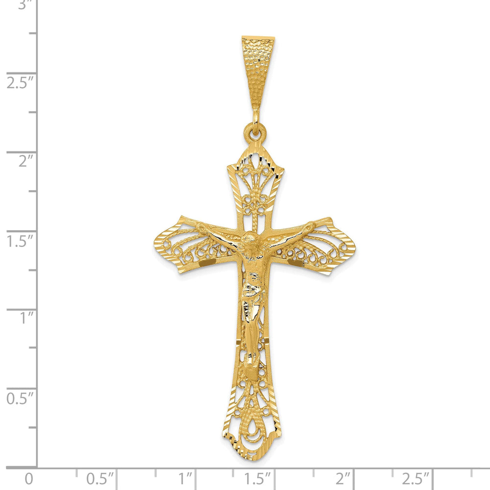 Lovely Rita's Pendants & Charms 14K Yellow Gold Classic Satin Diamond-Cut Iona Crucifix Cross