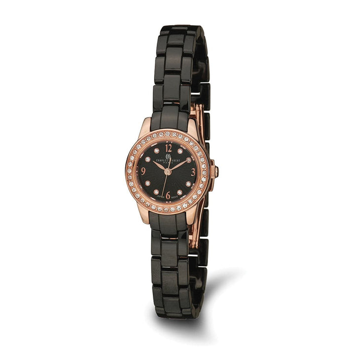 Lovely Rita's Watch Charles Hubert Black Ceramic SS Rose Crsytal Bezel Black Dial Watch