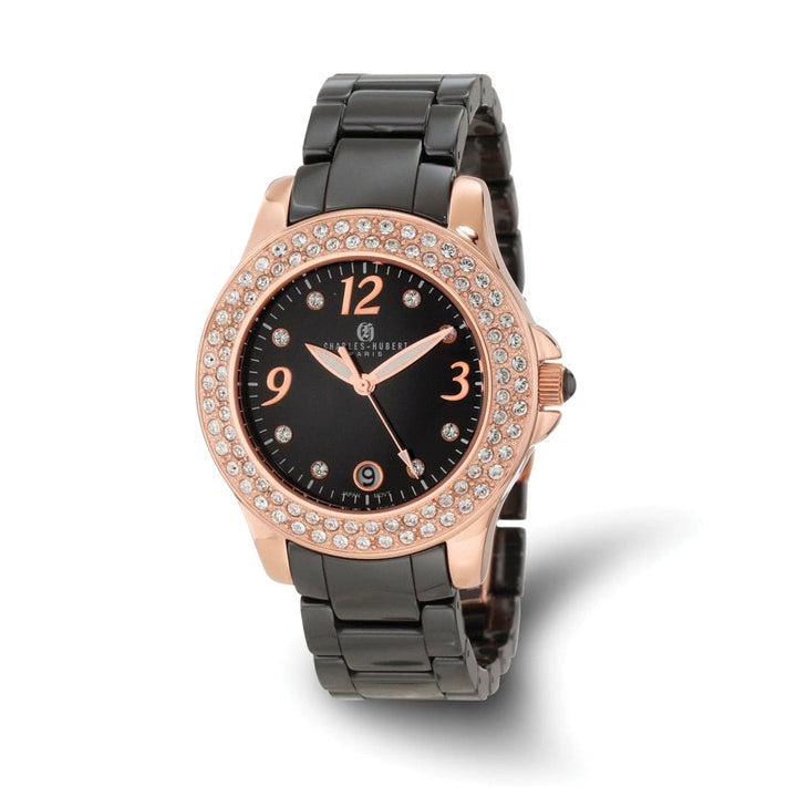 Lovely Rita's Watch Charles Hubert Black Ceramic SS Rose Crystal Bezel Black Dial Watch