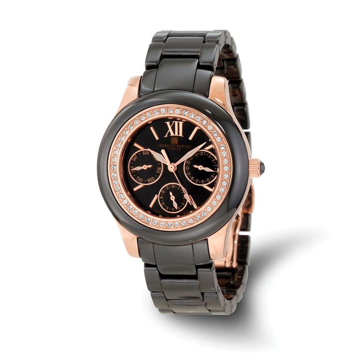 Lovely Rita's Watch Charles Hubert Black Ceramic SS Rose Crystal Bezel Multifunct Watch