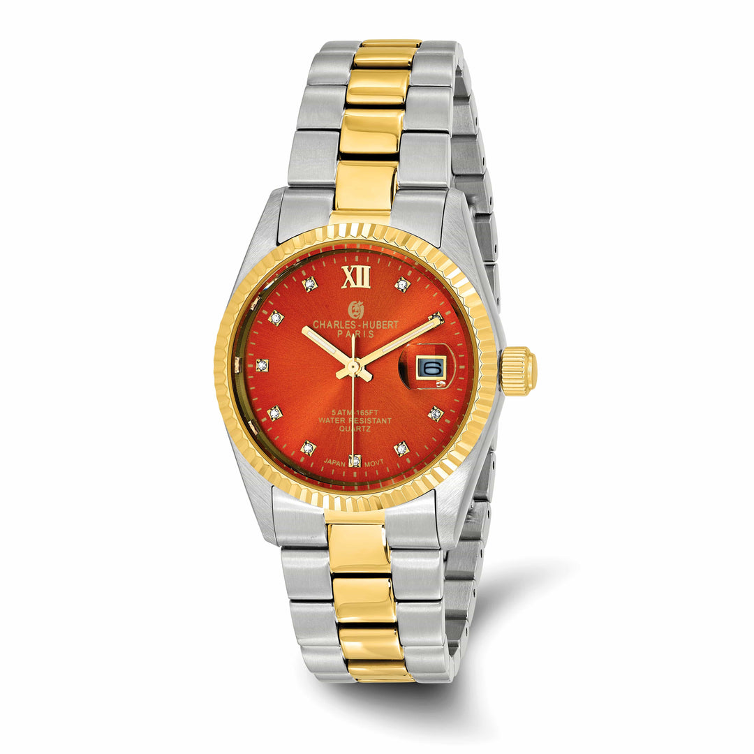 Lovely Rita's Watch Charles Hubert Bold Two-Tone Yellow SS Quartz Red Dial with Dial Watch