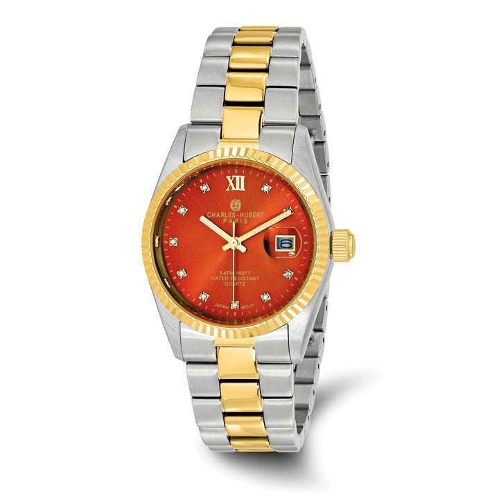 Lovely Rita's Watch Charles Hubert Bold Two-Tone Yellow SS Quartz Red Dial with Dial Watch