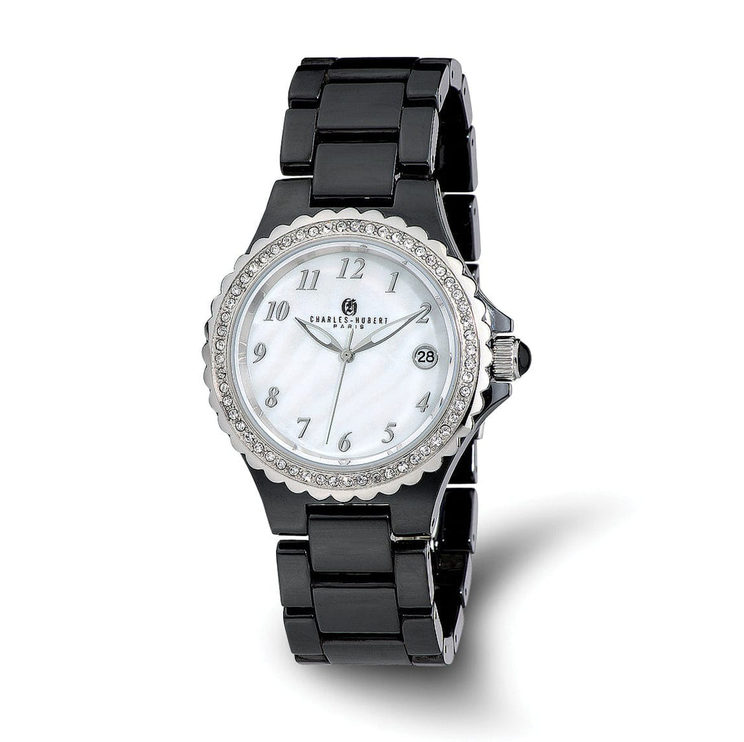 Lovely Rita's Watch Charles Hubert Classic Black Ceramic SS Crystal Bezel MOP Watch