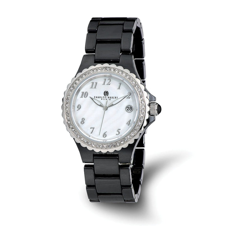 Lovely Rita's Watch Charles Hubert Classic Black Ceramic SS Crystal Bezel MOP Watch