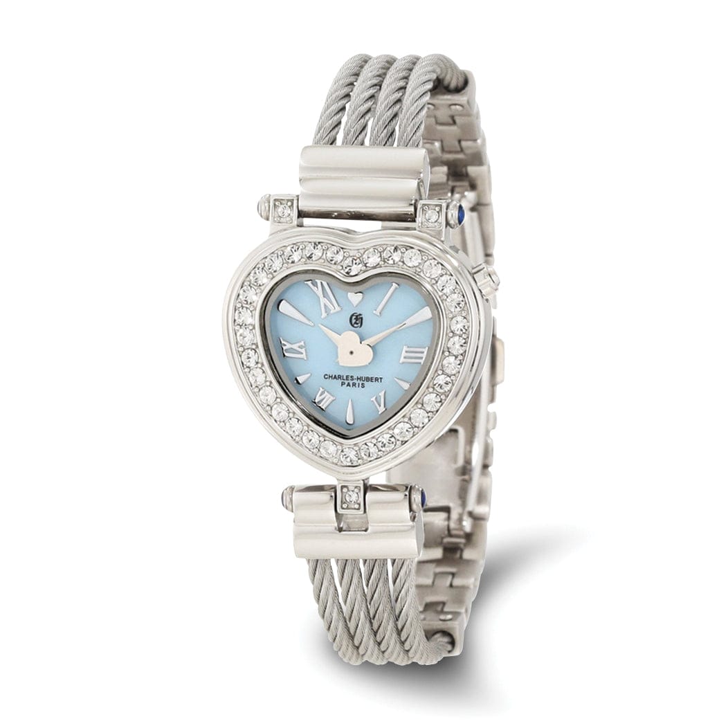 Lovely Rita's Watch Charles Hubert Classic SS Bangle Light Blue MOP Heart Dial Watch