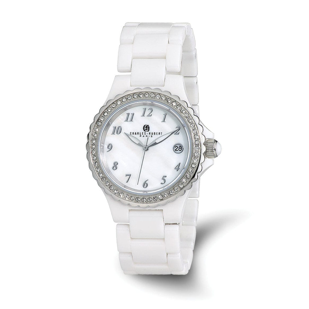 Lovely Rita's Watch Charles Hubert Classic White Ceramic SS Crystal Bezel MOP Watch