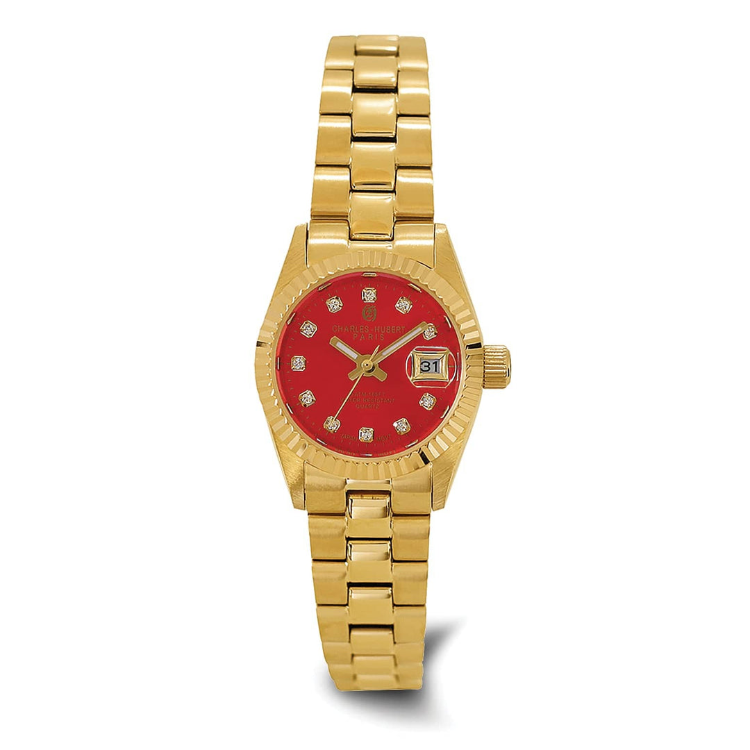 Lovely Rita's Watch Charles Hubert Classic Yellow SS Quartz Red Dial with Dial Watch