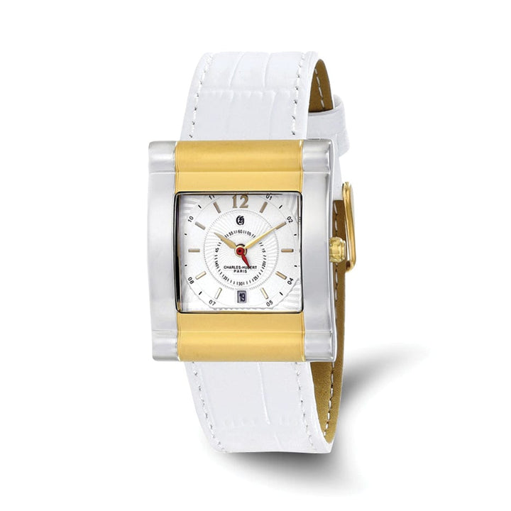 Lovely Rita's Watch Charles Hubert Two-Tone Yellow SS White Dial with Date Leathe Watch