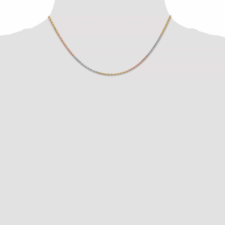 14k Tri Color Gold 1.5mm Diamond Cut Rope Chain
