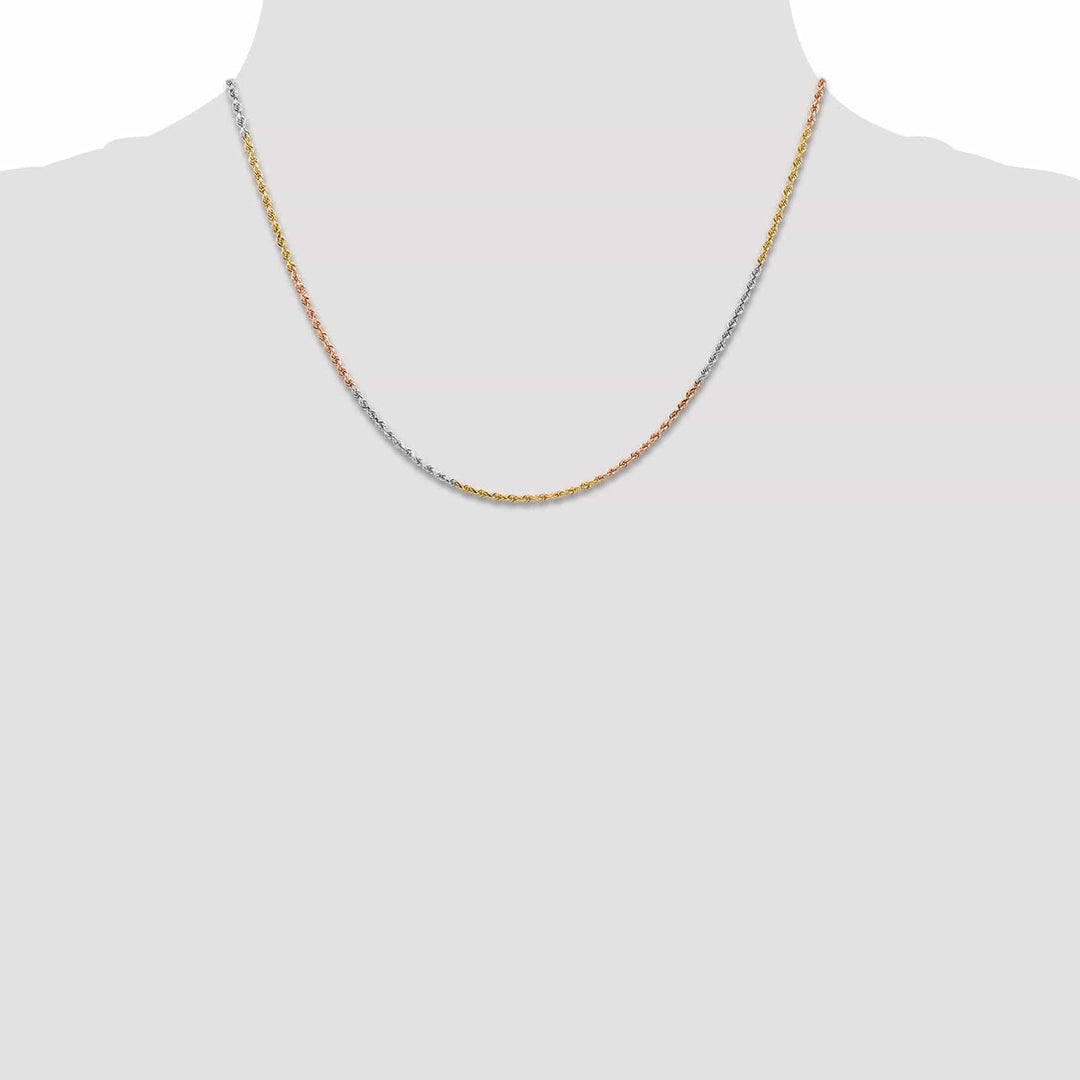 14k Tri Color Gold 1.5mm Diamond Cut Rope Chain