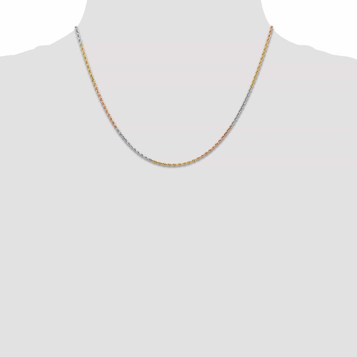 14k Tri Color Gold 1.5mm Diamond Cut Rope Chain