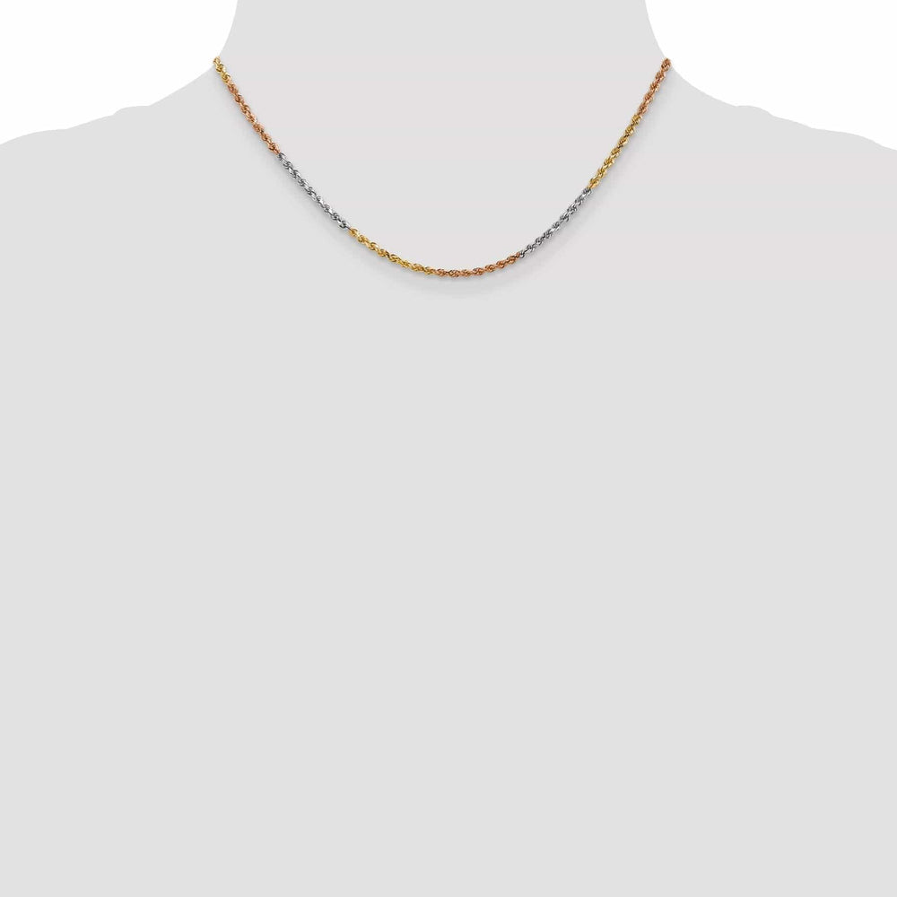 14k Tri Color Gold 2.5mm Diamond Cut Rope Chain