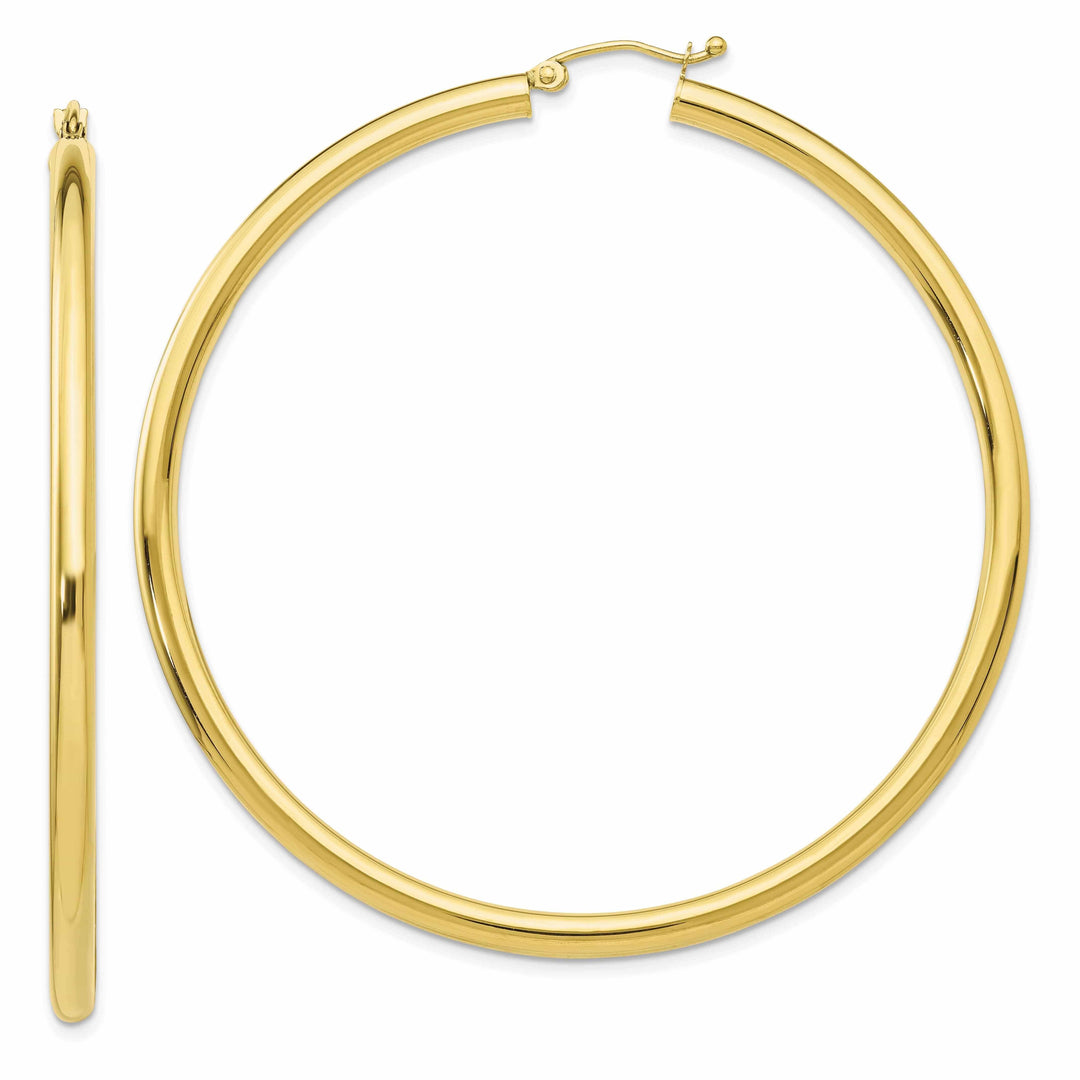 10k Yellow Gold Polish 3MM Wide Round Hoop Earring