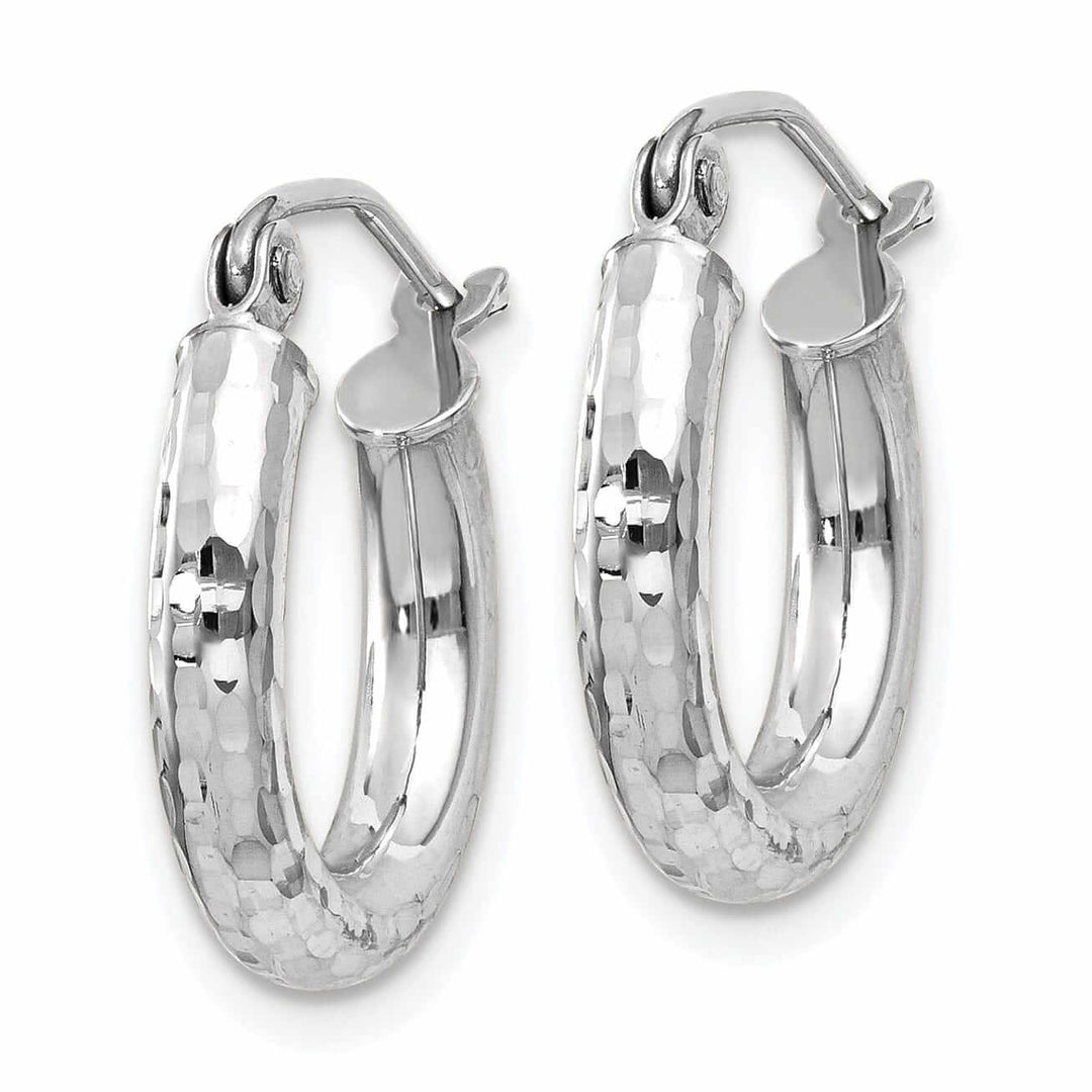 10k White Gold D.C 3MM Polished Round Hoop Earring