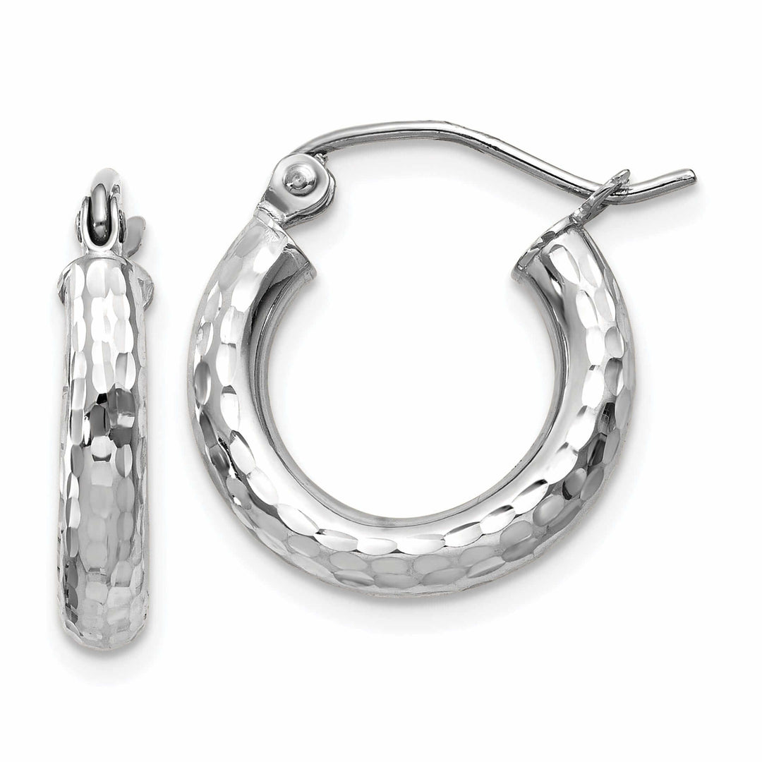 10k White Gold D.C 3MM Polished Round Hoop Earring