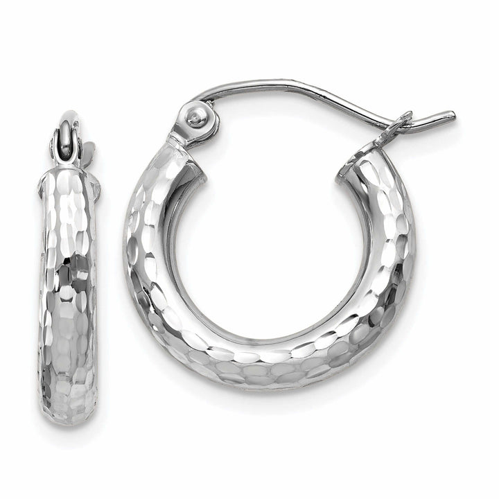 10k White Gold D.C 3MM Polished Round Hoop Earring