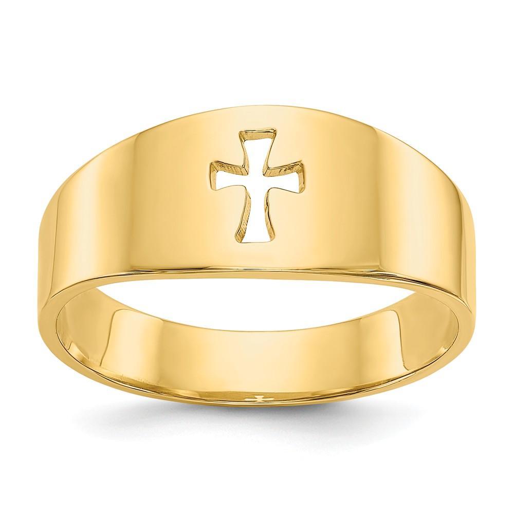 14k Yellow Gold Polished Cut-out Cross Ring