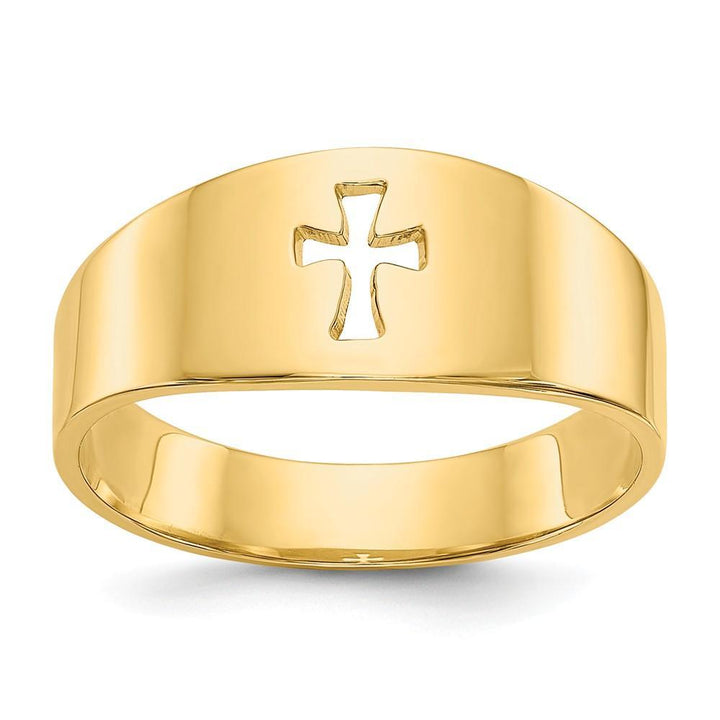 14k Yellow Gold Polished Cut-out Cross Ring