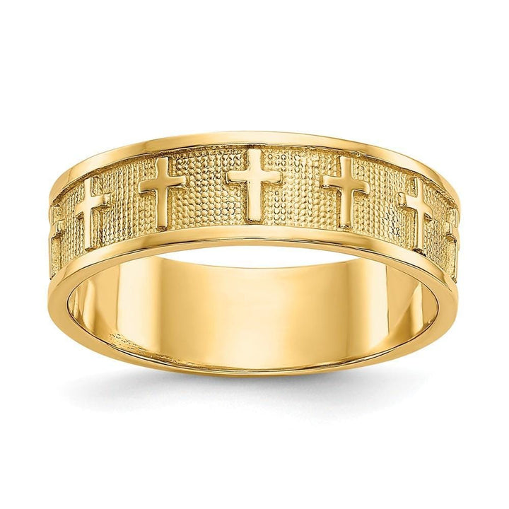 14k Yellow Gold Polished Satin Cross Band