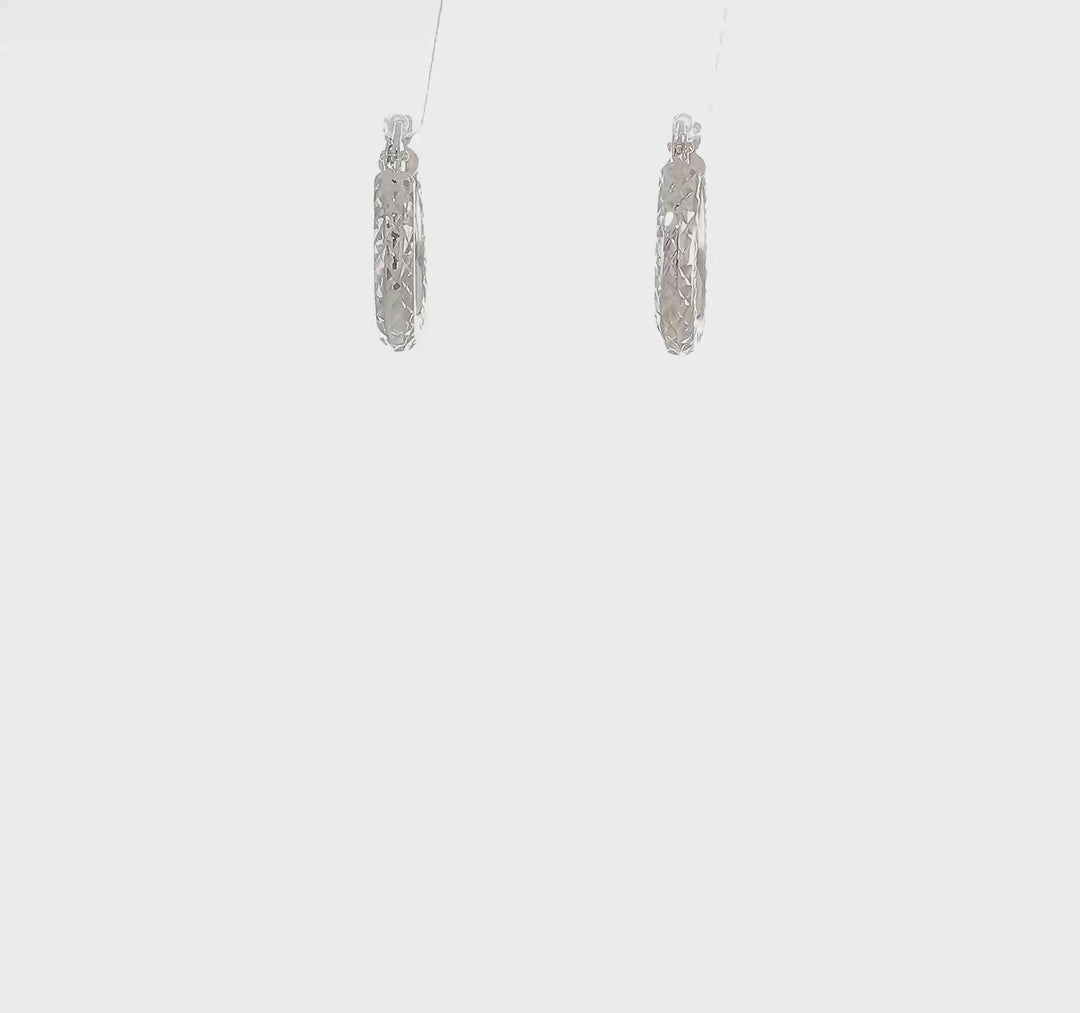 10k White Gold D.C 3MM Polished Round Hoop Earring