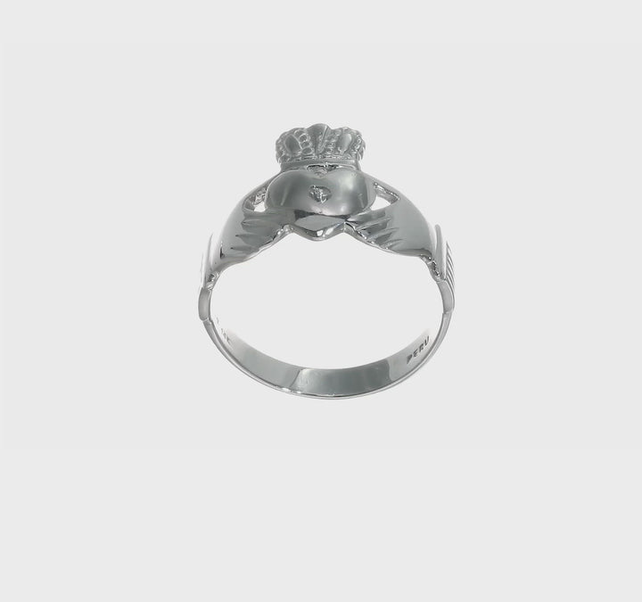 14kt white gold mens claddagh ring
