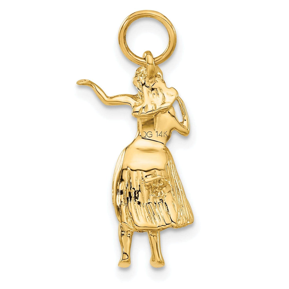 14k Yellow Gold Textured Polished Finish 3-Dimensional Womens Hula Dancer Charm Pendant