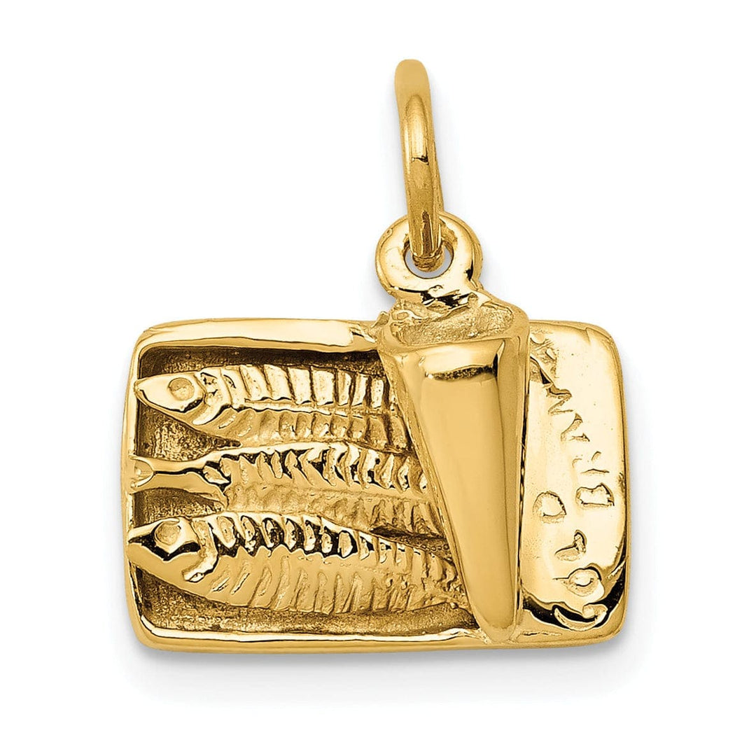 14K Yellow Gold Polished Brushed Finish Moveable 3-D Sardine Can Pendant